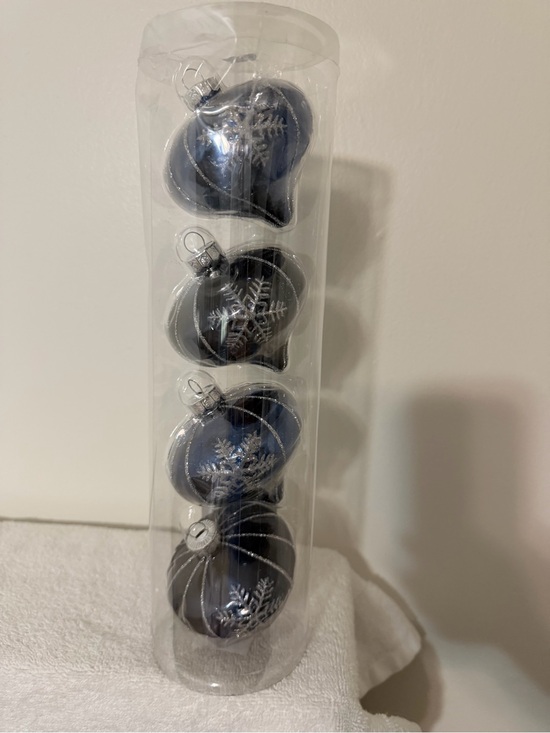 Christmas Tree Store Other - Blue Heart Glass Ornament Set with Silver Snowflake Detail - 4 Pack